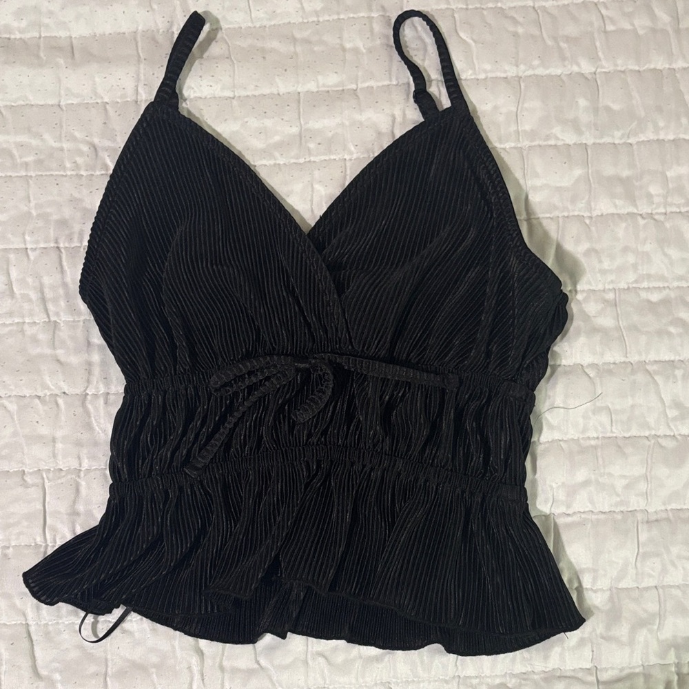 Bar III Black Pleated Camisole Top